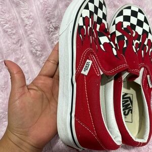 Vans Kids Red Flame Checkered Slip-On Sneakers
